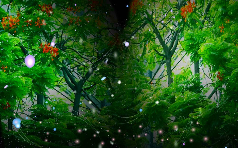 Green Trees with Flowers
