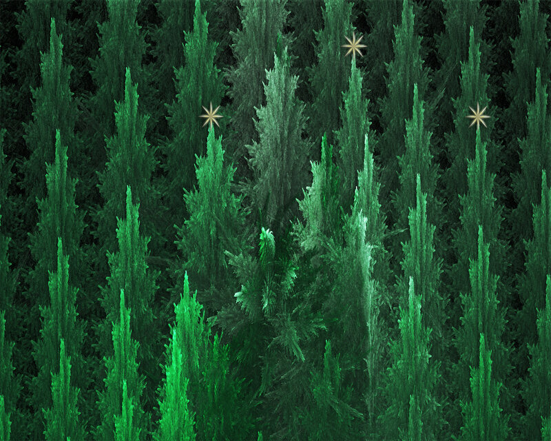 green trees with stars