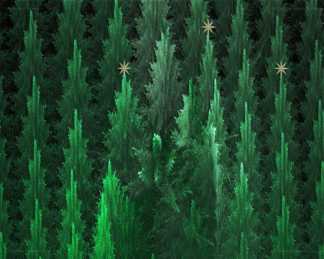 green trees with stars