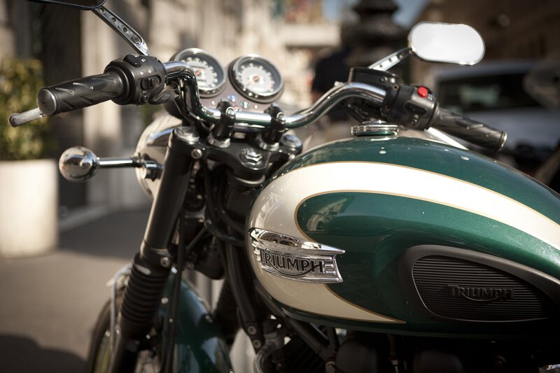 Green Triumph Motorcycle — Calm, Afternoon