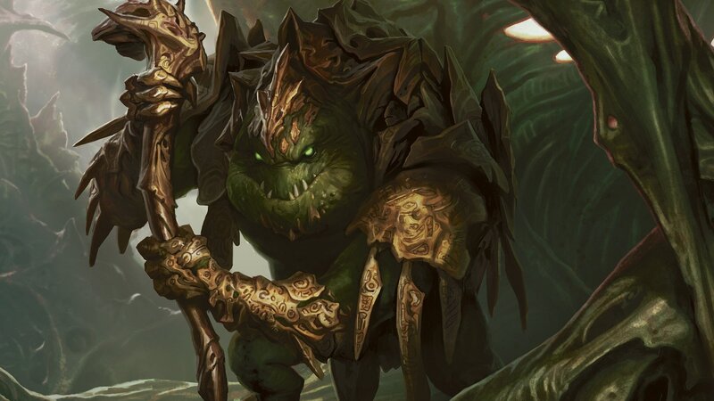 green troll warrior with staff