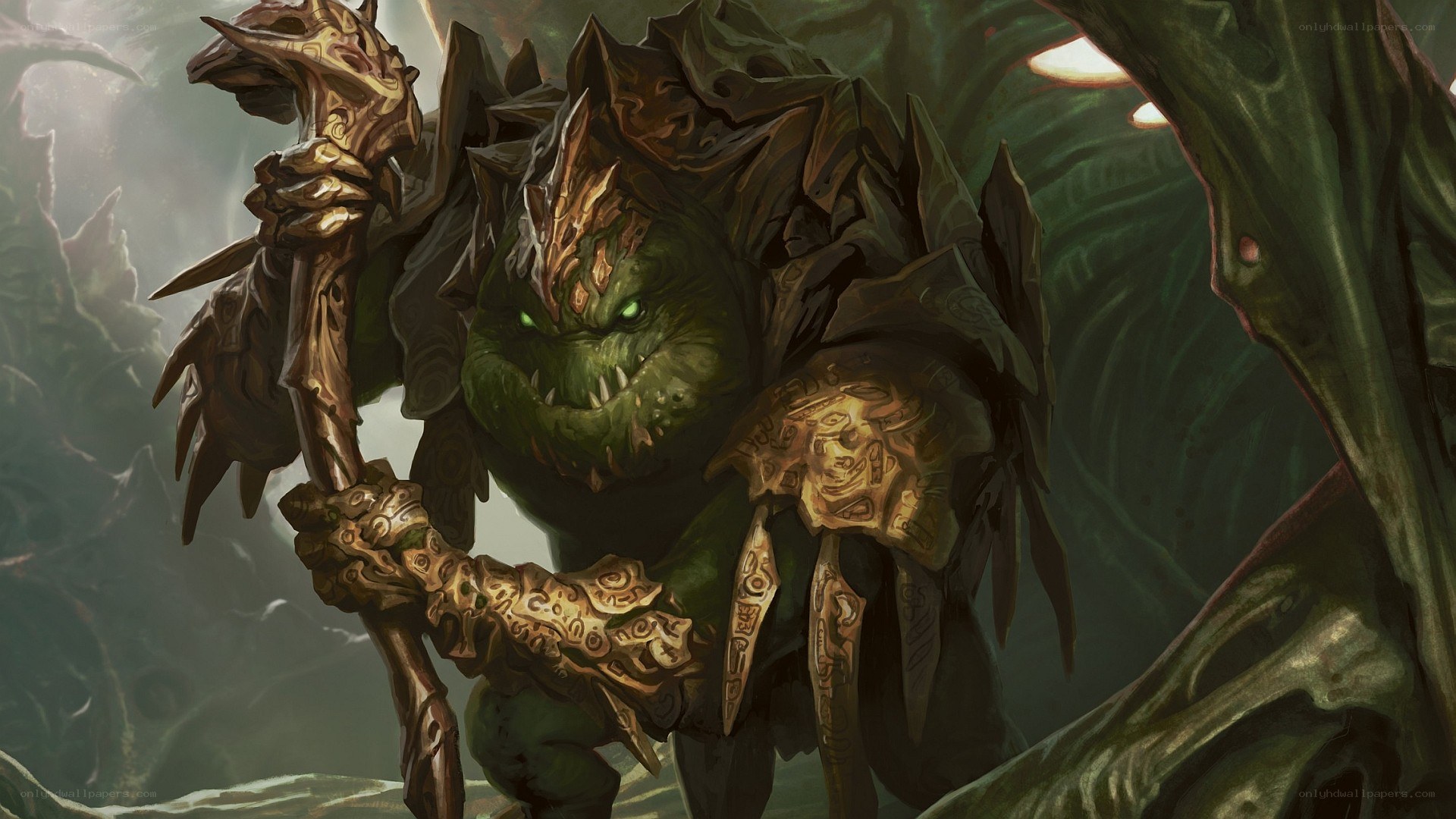 green troll warrior with staff