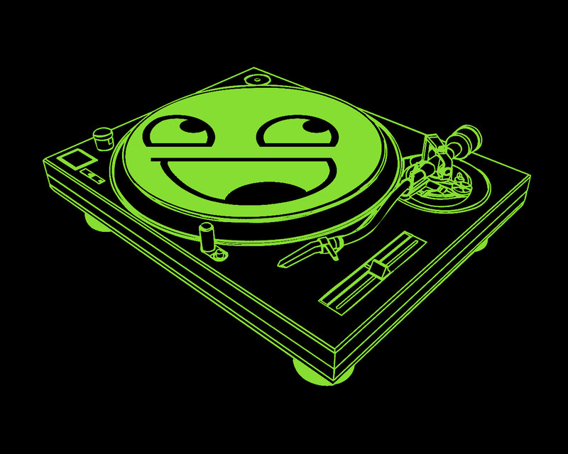 green turntable with smiley face