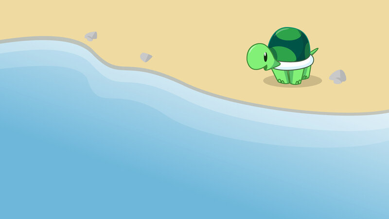 Green Turtle on Beach — Blue
