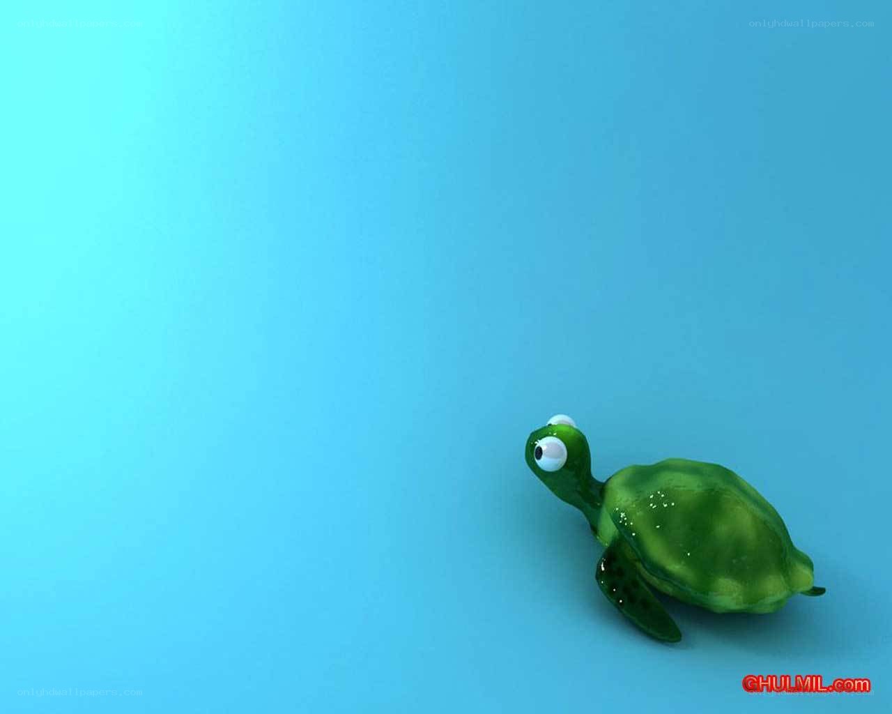green turtle on blue background