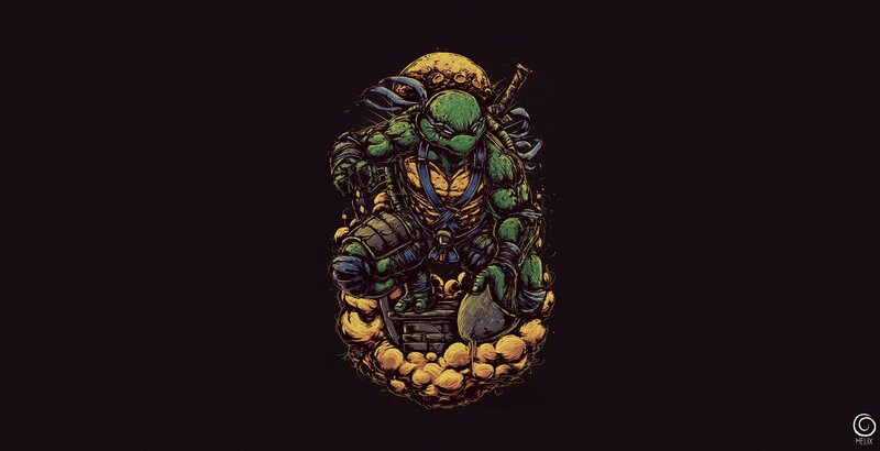 Green Turtle Warrior — Dramatic, Digital Art