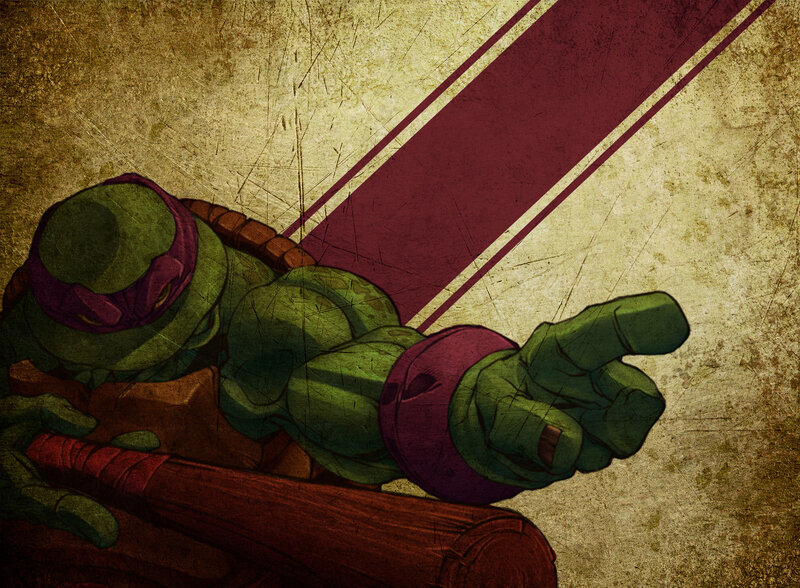 Green Turtle with Purple Bandana — Dramatic, Digital Art