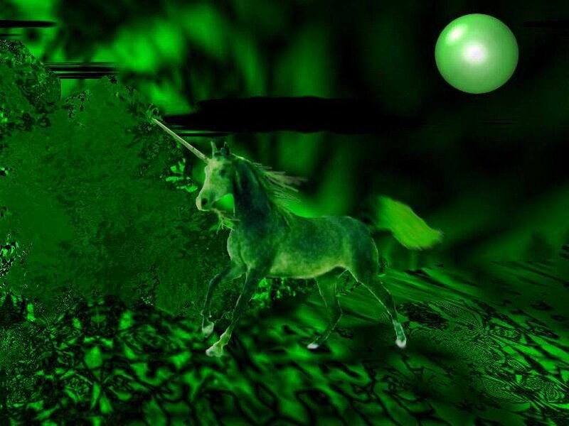 Green Unicorn in Forest — Mystical