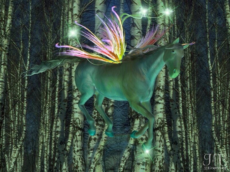 Green Unicorn in Forest