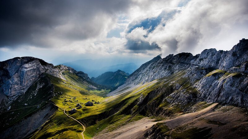 Green Valley Between Mountains — Dramatic