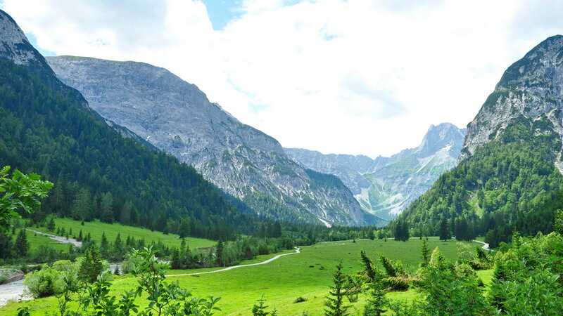 Green Valley Between Mountains — Serene, Afternoon, Photograph, Forest, River