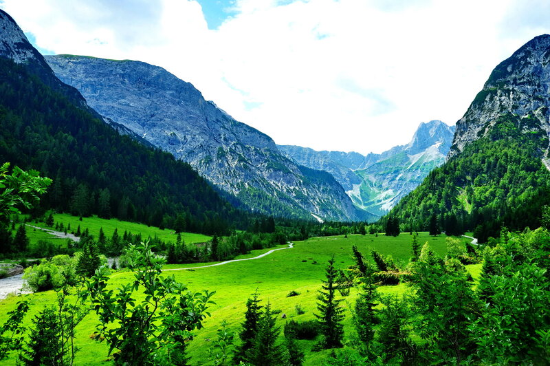 Green Valley Between Mountains — Serene, Afternoon, Photograph, Forest