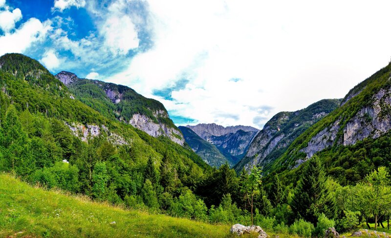 Green Valley Between Mountains — Serene, Afternoon, Photograph