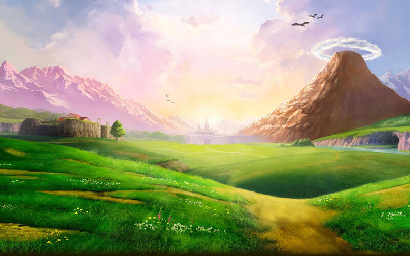 Green Valley Landscape — Serene, Sunset, Digital Art