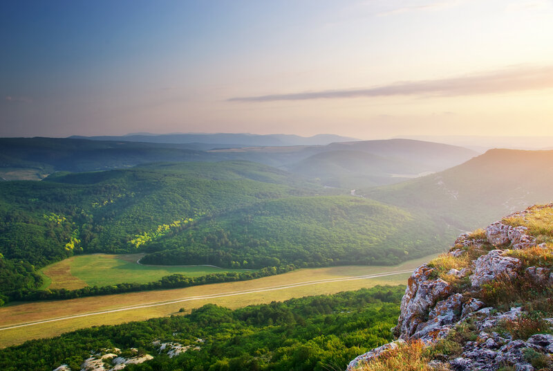 Green Valley Landscape — Serene, Sunset