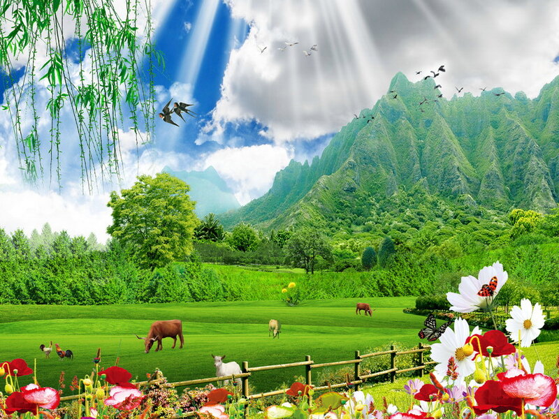 Green Valley with Animals