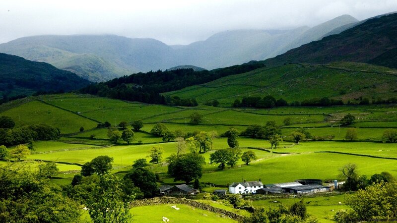 Green Valley with Farm — Serene, Morning