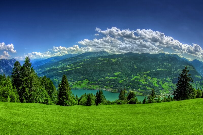 Green Valley with Lake — Serene, Afternoon, Photograph, Mountains