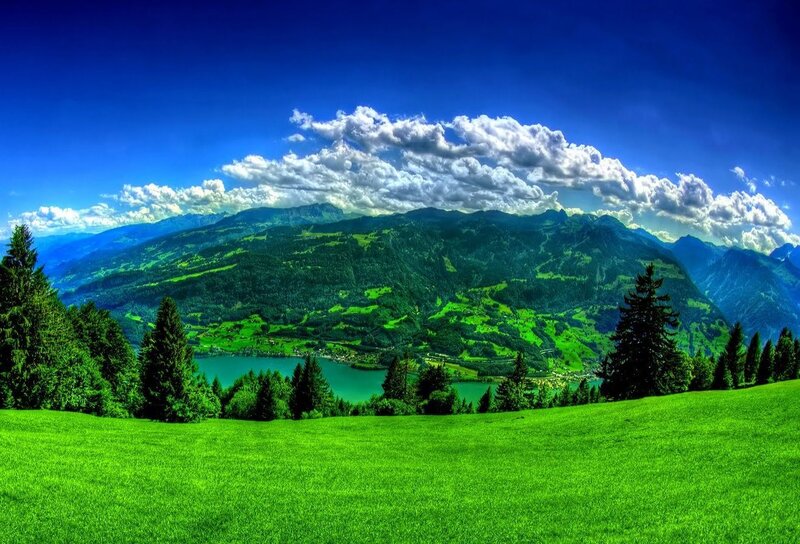 Green Valley with Lake — Serene, Afternoon