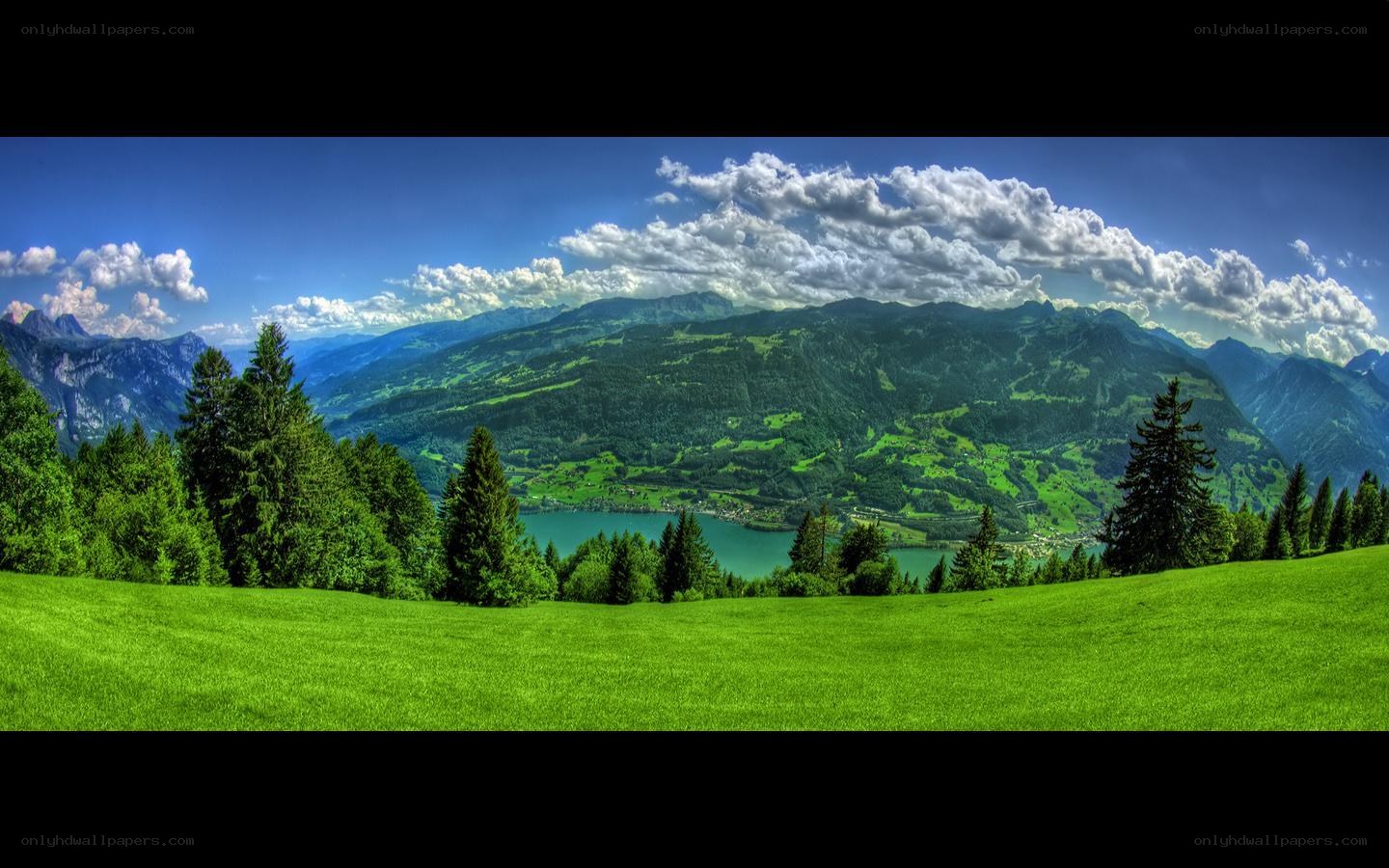 Green valley with mountains