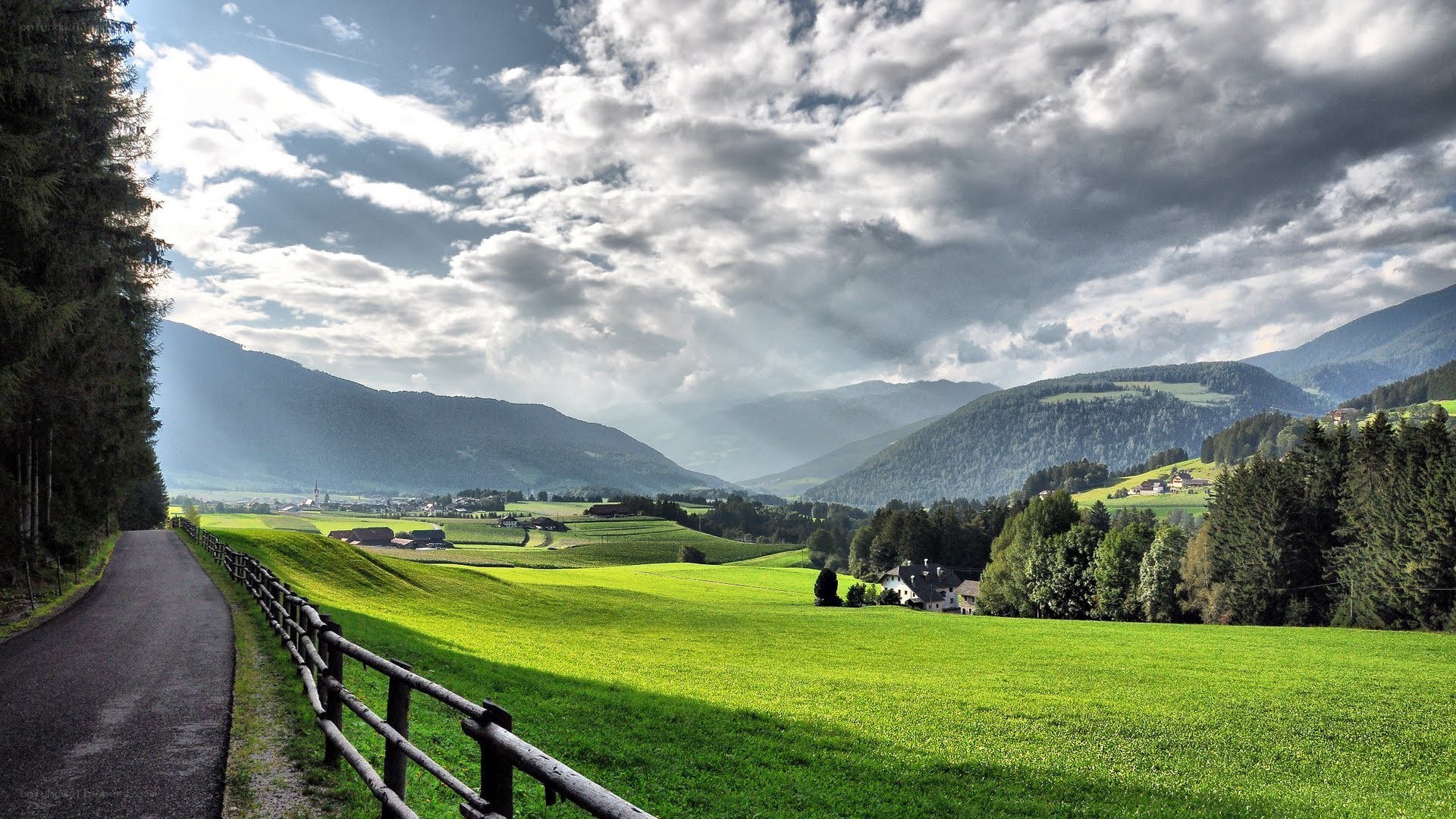 Green valley with mountains