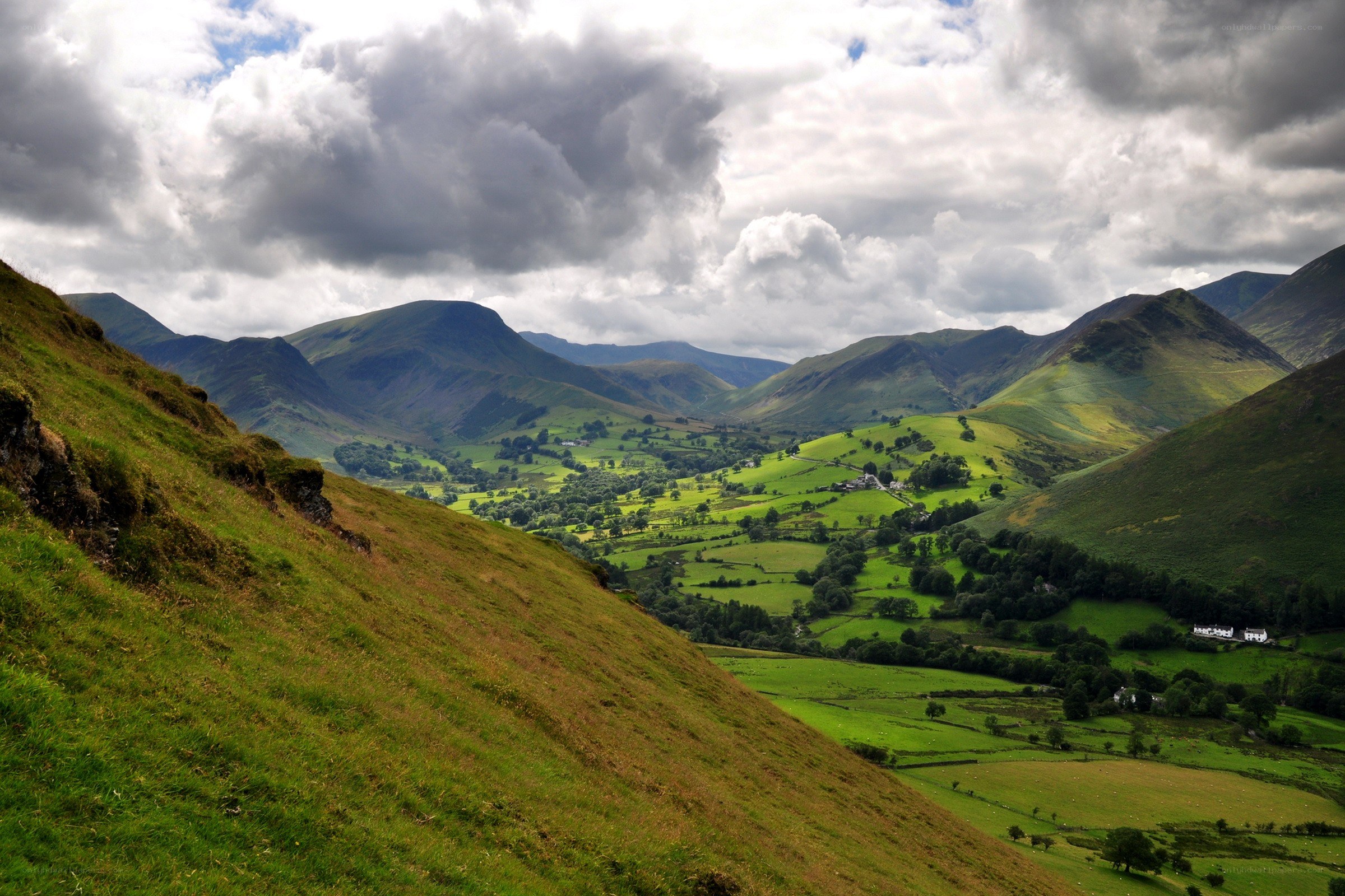 Green valley with mountains