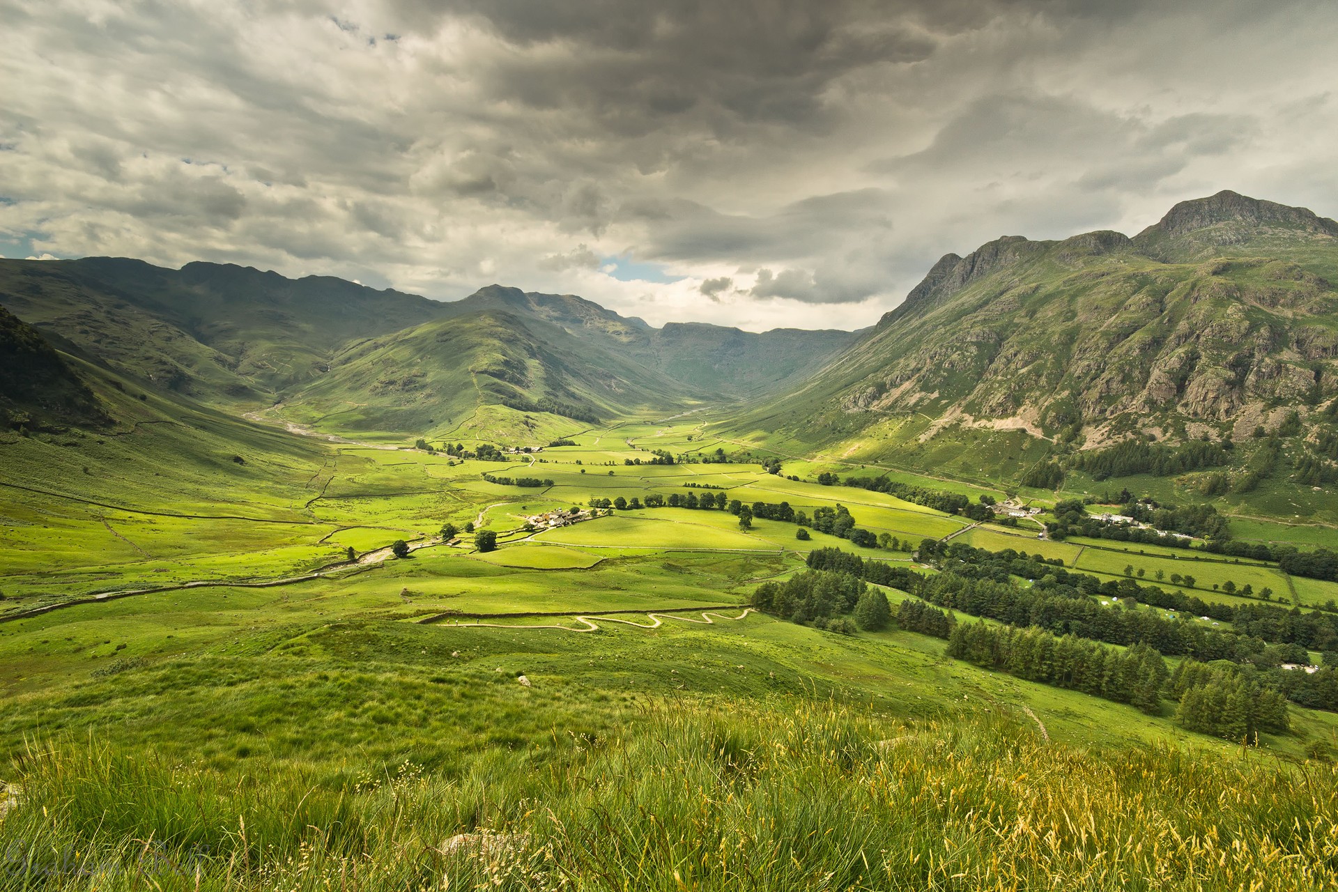 Green valley with mountains