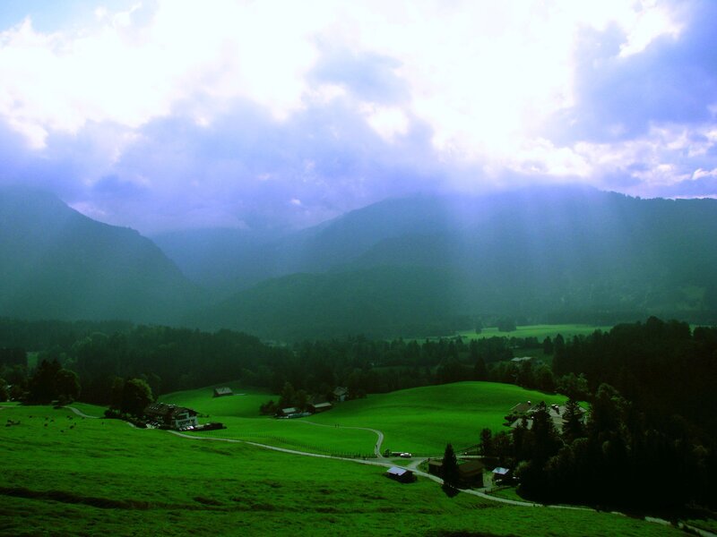 Green valley with mountains