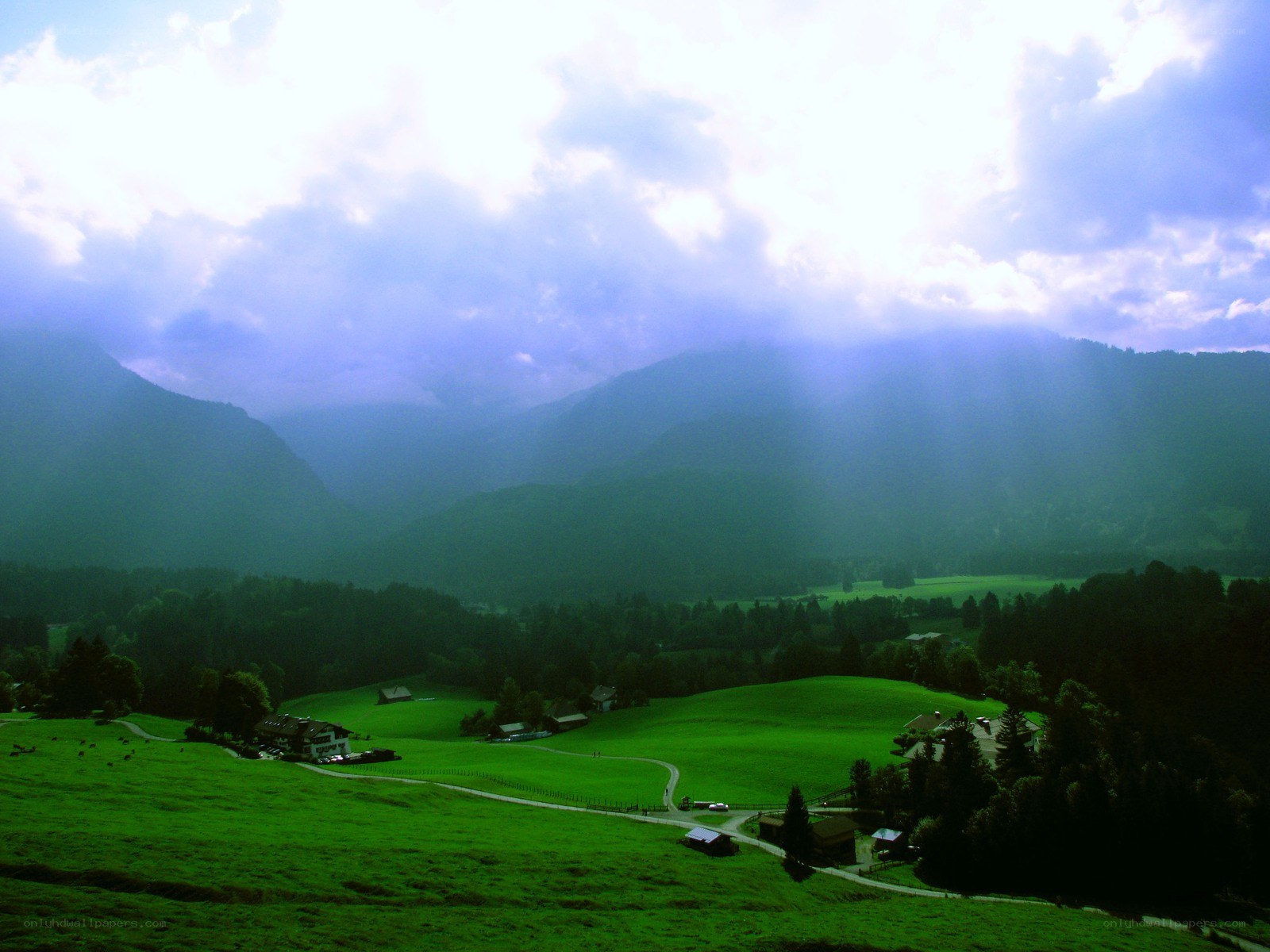 Green valley with mountains