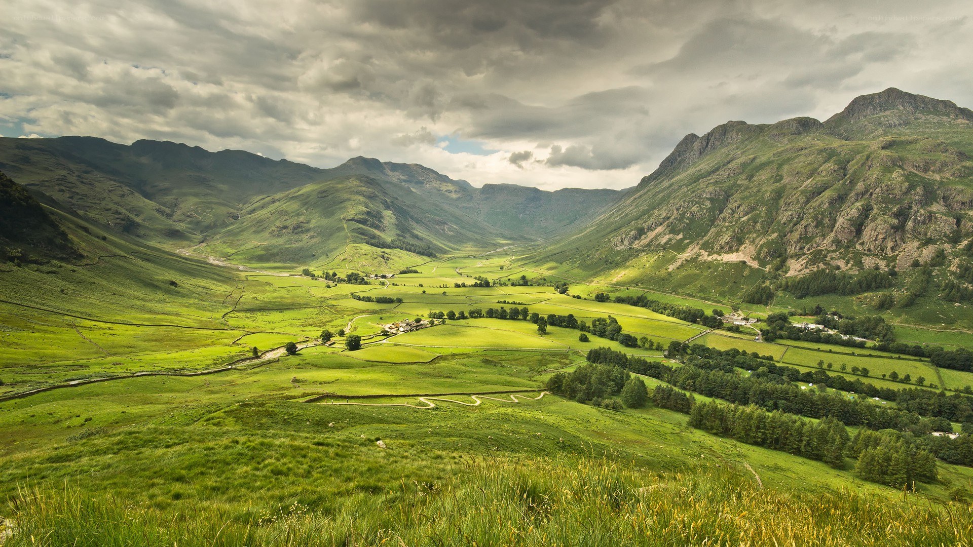 Green valley with mountains