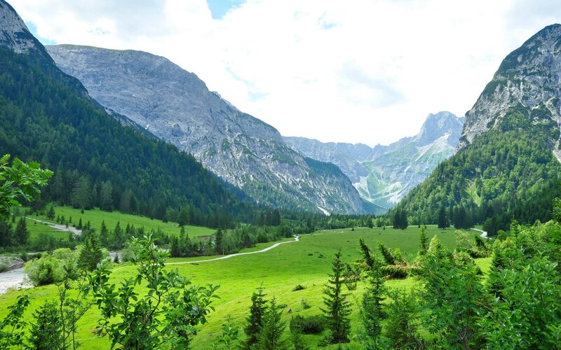 Green valley with mountains