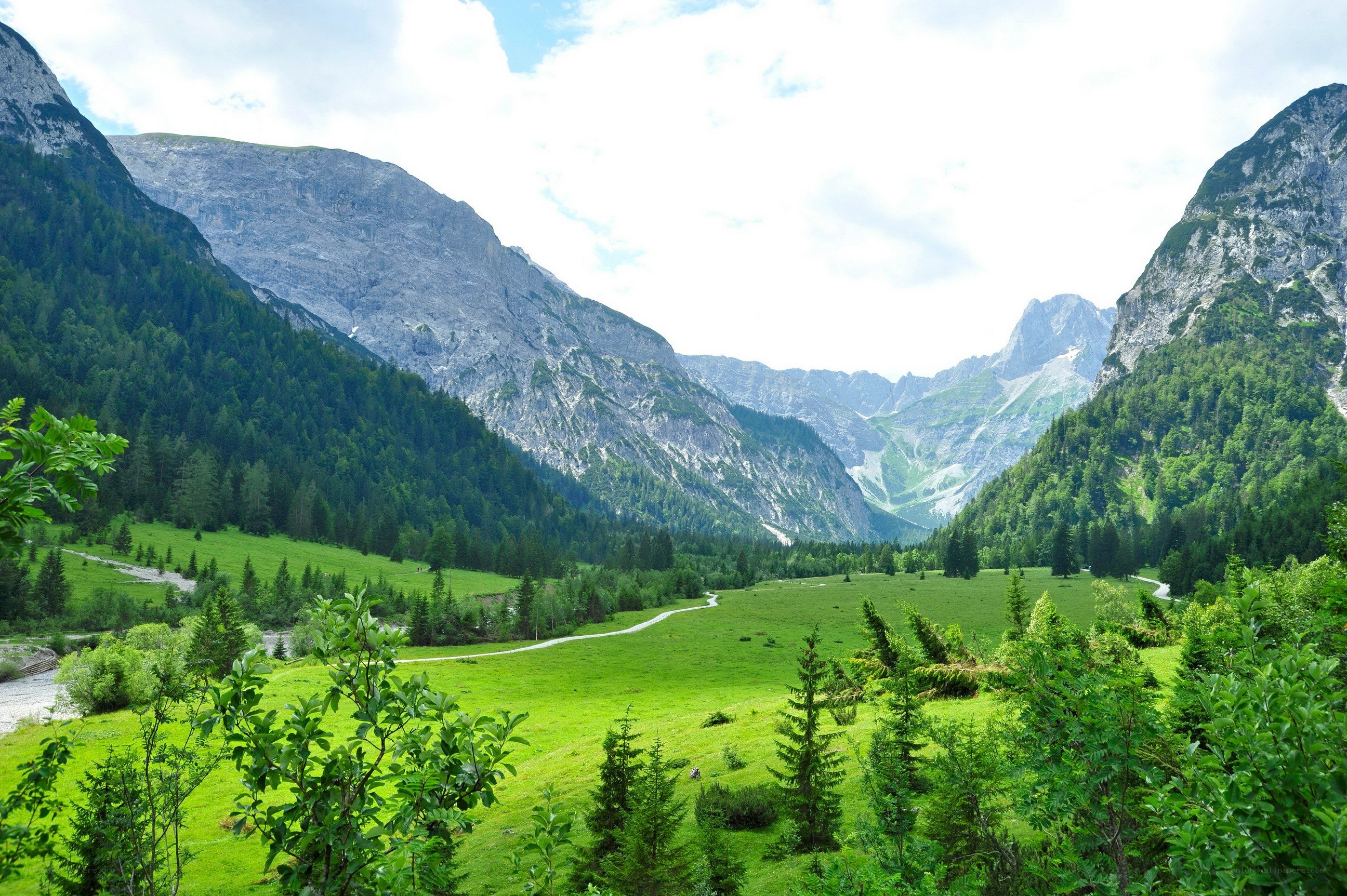 Green valley with mountains