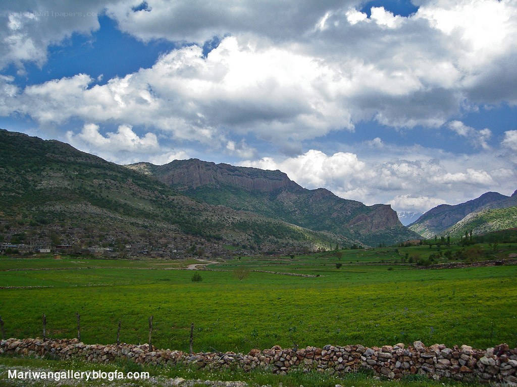Green valley with mountains