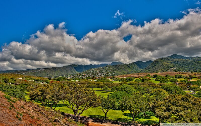 Green Valley with Mountains — Blue