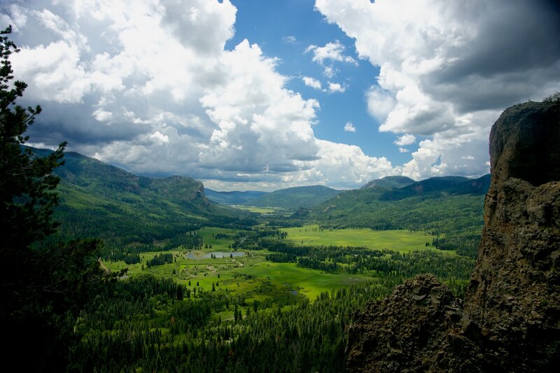 Green Valley with Mountains — Dramatic, Afternoon, Photograph, Forest
