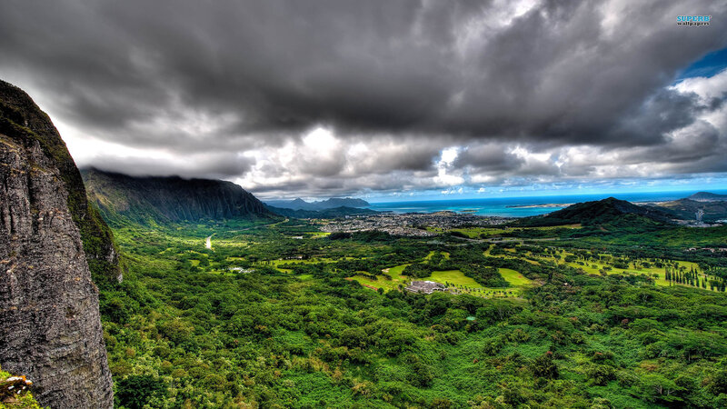 Green Valley with Mountains — Dramatic, Afternoon, Photograph