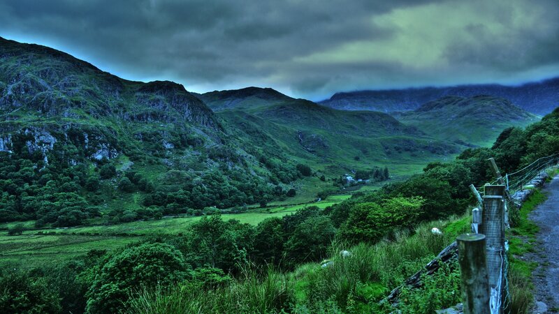 Green Valley with Mountains — Dramatic, Photograph