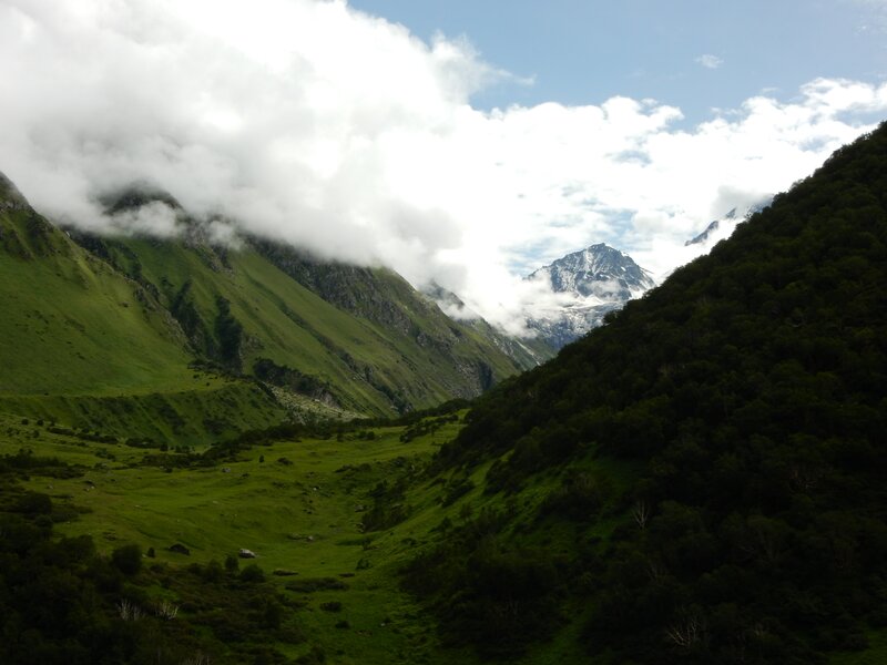 Green Valley with Mountains — Serene, Afternoon, Photograph, Clouds