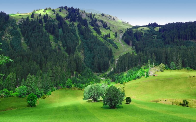 Green Valley with Mountains — Serene, Afternoon, Photograph, Forests, Hills