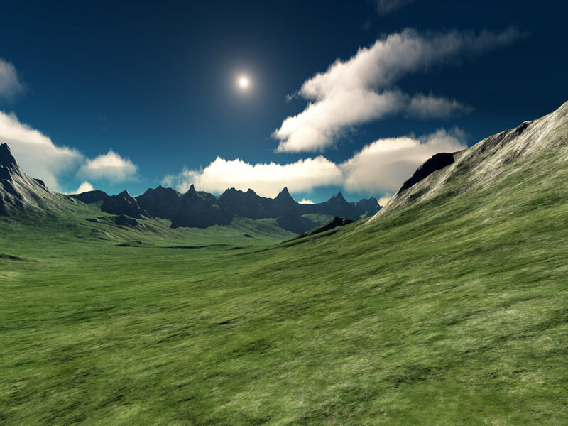 Green Valley with Mountains — Serene, Afternoon