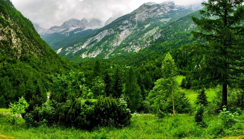 Green Valley with Mountains — Serene, Photograph