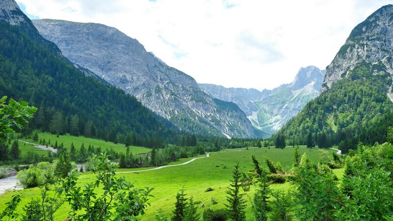 Green Valley with Mountains — Serene, Summer, Photograph