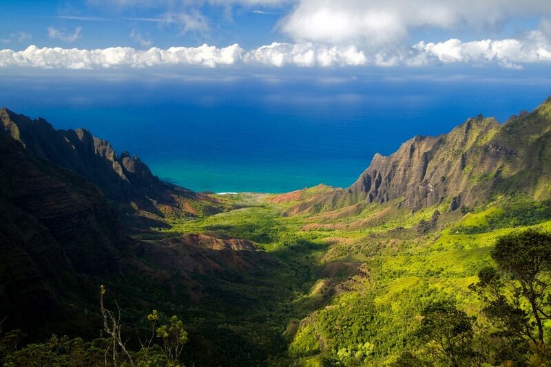 Green Valley with Ocean — Blue