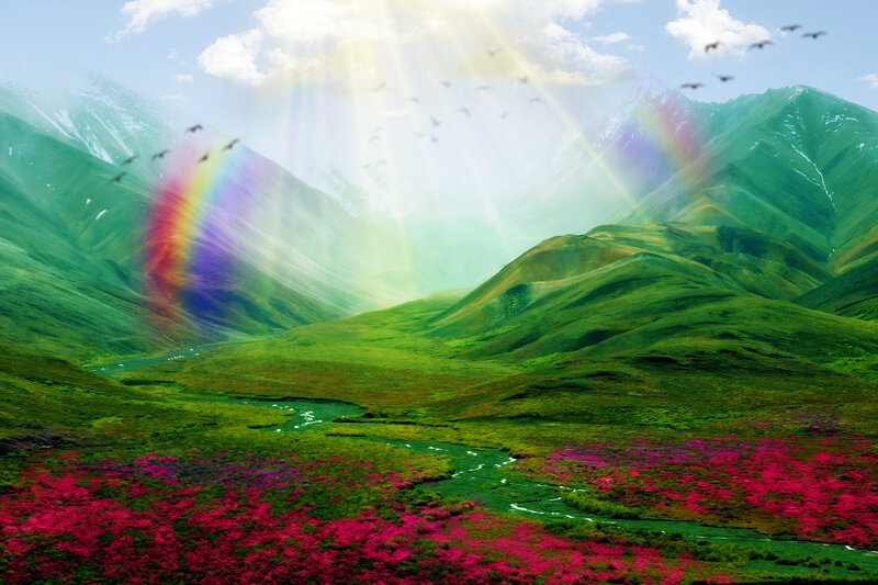Green Valley with Rainbow