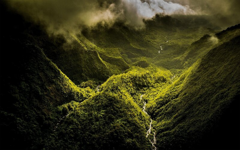 Green Valley with River — Dramatic, Photograph, Mountains