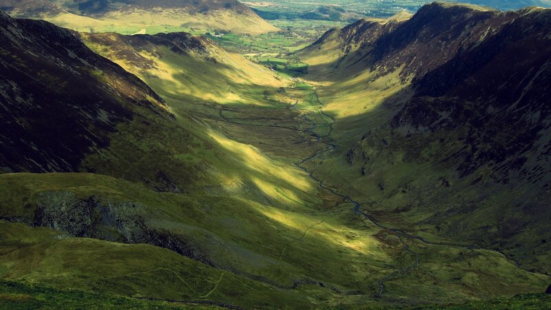 Green Valley with River — Serene, Afternoon, Photograph