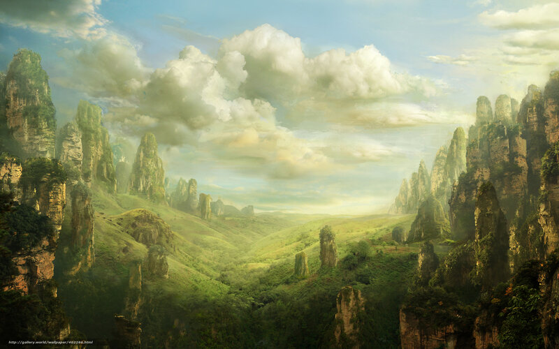 Green Valley with Rock Pillars — Serene