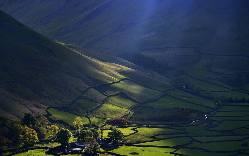 Green Valley with Stone Walls
