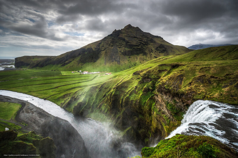 Green Valley with Waterfall — Dramatic