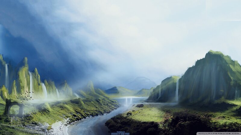 Green Valley with Waterfalls